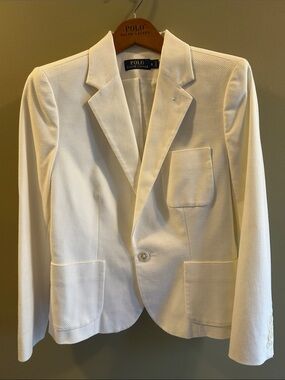 Polo by Ralph Lauren White Textured Single-Button Blazer